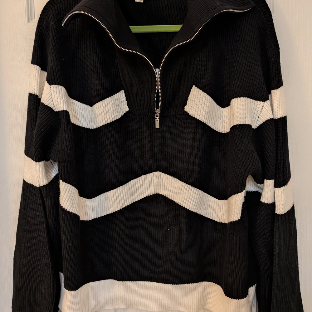 NVLT Black and White Zip-Up Sweater